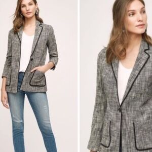Anthropologie Cartonnier Levine Knit Blazer Black White Tweed Knit Size 10